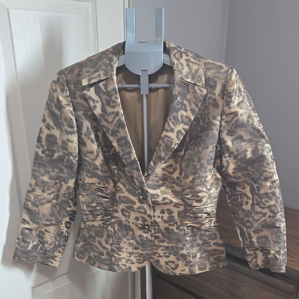 Kay Unger Leopard Print Women's Jacket Office Professional Glam
